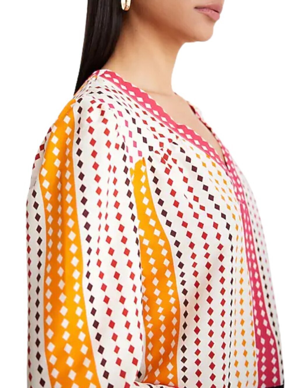 π NWT π Express V-Neck Diamond Dot Long Sleeve Gathered Front Top, Size S - Picture 12 of 15